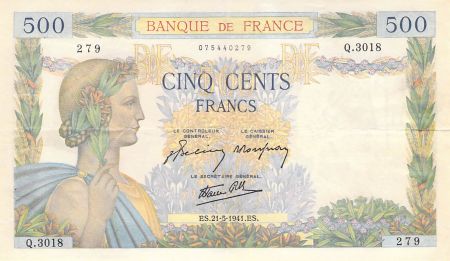 France 500 Francs La Paix - 21-05-1941 Série Q.3018 - TTB
