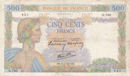 France 500 Francs La Paix - 25-07-1940 Série O.780 - TB+