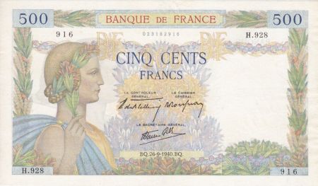 France 500 Francs La Paix - 26-09-1940 Série H.928