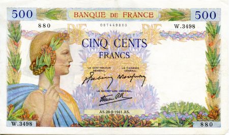 France 500 Francs La Paix - 28-08-1941 - Série W.3498 - TTB