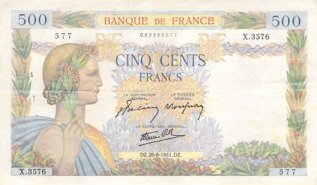 France 500 Francs La Paix - 28-08-1941 Série X.3576 - TTB