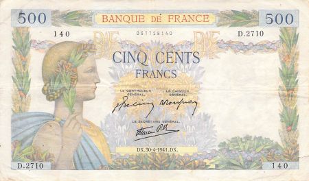 France 500 Francs La Paix - 30-04-1941 Série D.2710 - PTTB