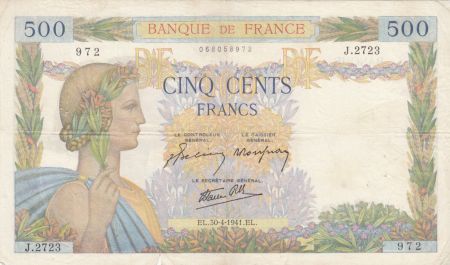 France 500 Francs La Paix - 30-04-1941 Série J.2723 - TB