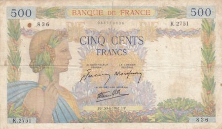 France 500 Francs La Paix - 30-04-1941 Série K.2751 - B+