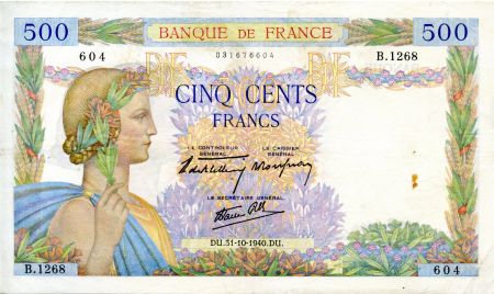 France 500 Francs La Paix - 31-10-1940 - Série B.1268-604 - TTB