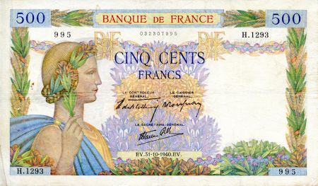 France 500 Francs La Paix - 31-10-1940 - Série H.1293 - TTB