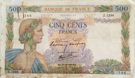 France 500 Francs La Paix - 31-10-1940 - Série Z.1296 - B