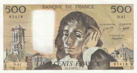 France 500 Francs Pascal - 01-04-1976 - Série D.61