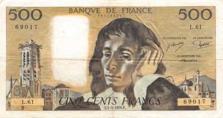 France 500 Francs Pascal - 01-04-1976 - Série L.61 - TB+