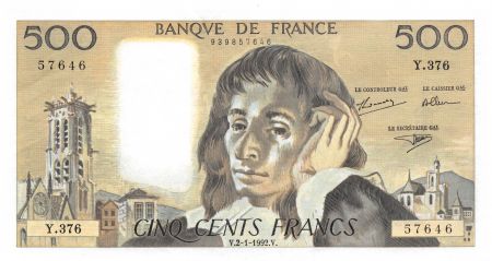 France 500 Francs Pascal - 02-01-1992 - Série Y.376 - SUP+
