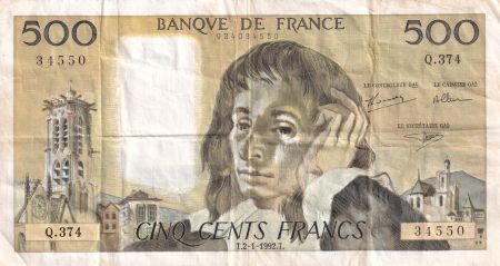 France 500 Francs Pascal - 02-01-1992 Série Q.374 - TTB