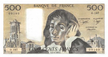 France 500 Francs Pascal - 02-06-1983 - Série O.187 - SUP