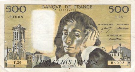 France 500 Francs Pascal - 02-12-1971 - Série T.26 - TB