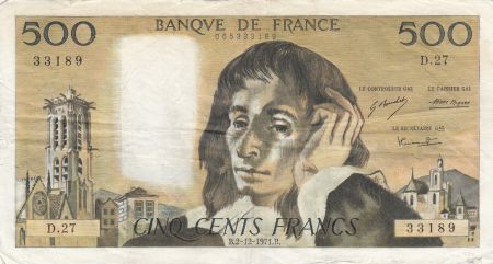 France 500 Francs Pascal - 02-12-1971 Série D.27 - TB+