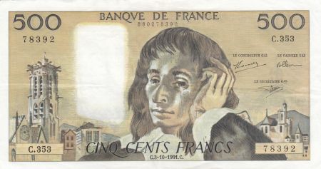 France 500 Francs Pascal - 03-10-1991 Série C.353 - TTB+