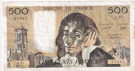 France 500 Francs Pascal - 03-11-1977 - Série A.81- TTB - F.71.17