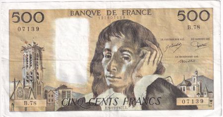 France 500 Francs Pascal - 03-11-1977 - Série B.78 - TTB - F.71.17