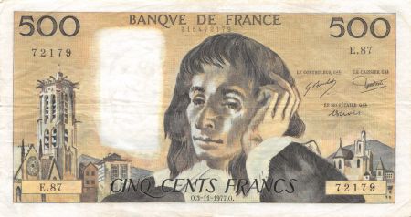 France 500 Francs Pascal - 03-11-1977 Série E.87 - TTB