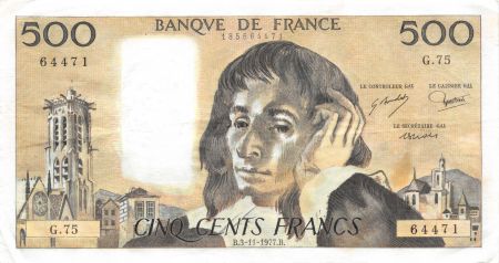 France 500 Francs Pascal - 03-11-1977 Série G.75 - TTB