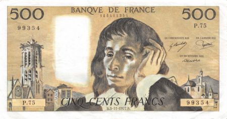 France 500 Francs Pascal - 03-11-1977 Série P.75 - TTB
