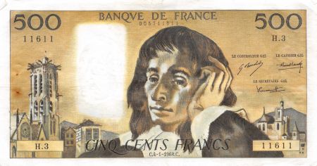 France 500 Francs Pascal - 04-01-1968 Série H.3-11611 - TTB