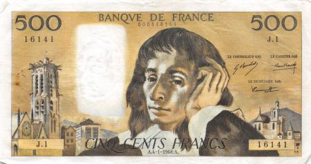France 500 Francs Pascal - 04-01-1968 Série J.1 - TTB