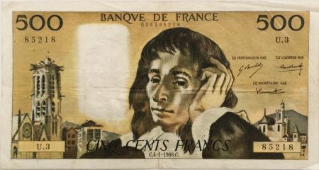 France 500 Francs Pascal - 04-01-1968 Série U.3 - TTB