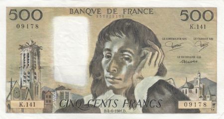 France 500 Francs Pascal - 04-06-1981 Série K.141 - TTB+