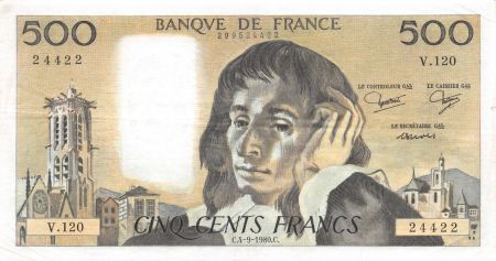 France 500 Francs Pascal - 04-09-1980 - Série V.120 - SUP