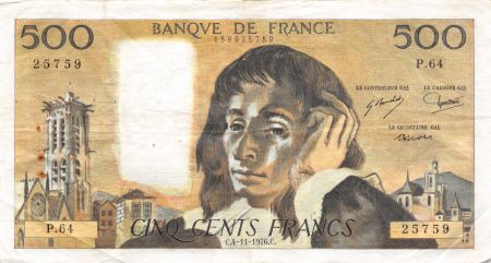France 500 Francs Pascal - 04-11-1976 Série P.64 - TTB
