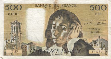France 500 Francs Pascal - 05-08-1971 Série T.25 - TB