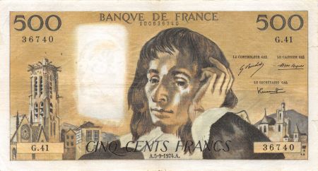 France 500 Francs Pascal - 05-09-1974 - Série G.41 - TTB