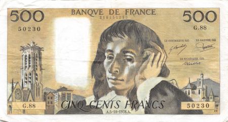 France 500 Francs Pascal - 05-10-1978 Série G.88 - TTB
