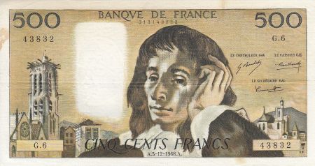 France 500 Francs Pascal - 05/12/1968 -  Série G.6