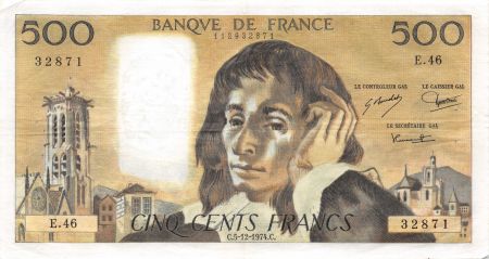 France 500 Francs Pascal - 05-12-1974 - Série E.46 - TTB