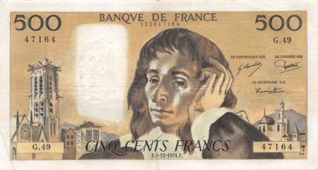 France 500 Francs Pascal - 05-12-1974 - Série G.49 - TTB