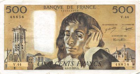 France 500 Francs Pascal - 05-12-1974 Série V.44 - TTB