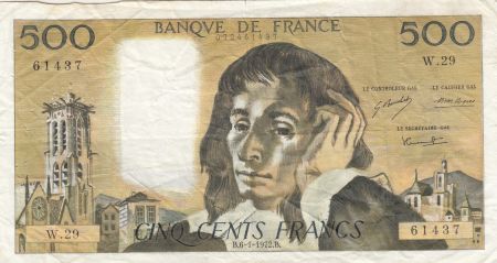 France 500 Francs Pascal - 06-01-1972 Série W.29 - TTB