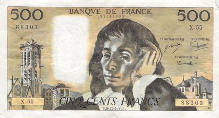 France 500 Francs Pascal - 06-11-1975 - Série X.55 - TB