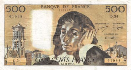 France 500 Francs Pascal - 06-11-1975 Série D.54 - TTB