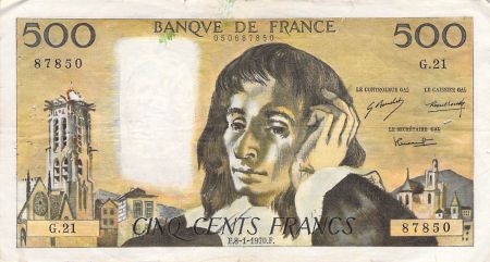 France 500 Francs Pascal - 08-01-1970 - Série G.21 - PTB