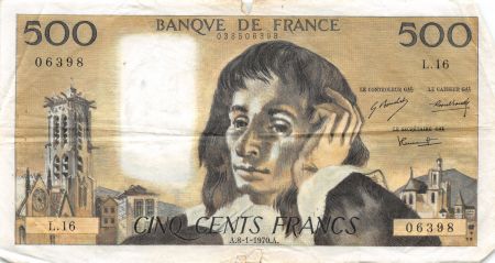 France 500 Francs Pascal - 08-01-1970 Série L.16 - PTTB