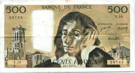 France 500 Francs Pascal - 08-01-1970 Série Y.16 - TB+
