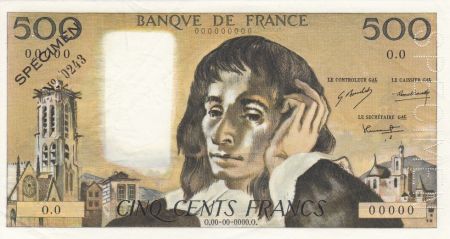 France 500 Francs Pascal - Spécimen avec lettre - 1968