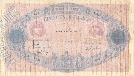 France 500 Francs Rose et Bleu - 01-06-1911 Série P.338 - TB