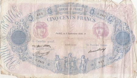 France 500 Francs Rose et Bleu - 03-09-1936 - Série U.2412