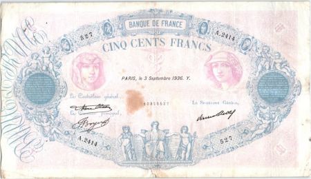 France 500 Francs Rose et Bleu - 03-09-1936 Série A.2414