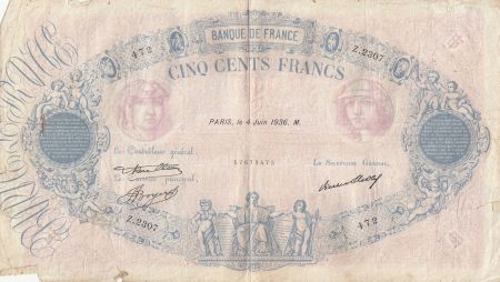France 500 Francs Rose et Bleu - 04-06-1936 - Série Z.2307