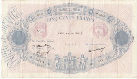 France 500 Francs Rose et Bleu - 04-06-1936 Série H.2314