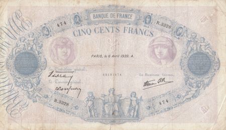 France 500 Francs Rose et Bleu - 06-04-1939 Série R.3328
